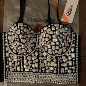Stheute black with A/B rhinestone bralette. Size 36 B. Brand new. Tags and bag.